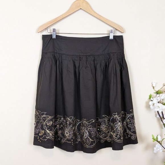 EDC by Esprit Brown Low Waist Embroidered Skirt with decorated stones Size 7 - Picture 3 of 17